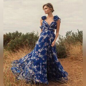 NEW Mac Duggal #68520 Floral Ruffled Tiered Chiffon Gown Size 12